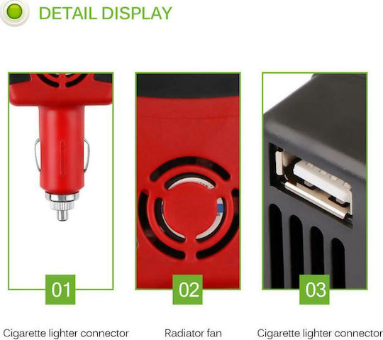 Kyros Invertor Auto 150W pentru Convertirea 12V DC în 220V AC cu 1xUSB