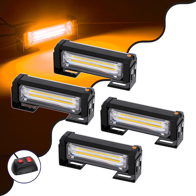 GloboStar Pro Series Bară de semnalizare pentru mașină Bare de asistență rutieră pentru vehicule de urgență pentru mașini și camioane cu 13 programe de iluminare, set de 4 LED 10 - 30V Impermeabilă - Portocaliu