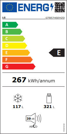 LG Ψυγείο Δίπορτο 438lt Total NoFrost Υ178xΠ70xΒ73εκ. Μπεζ GTB574SEHZD