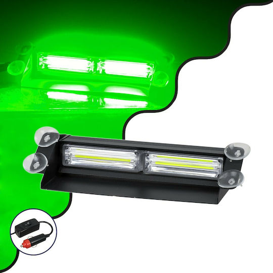 GloboStar Pro Series Car Lightbar Μπάρα Σήμανσης με Βεντούζες για Παρμπρίζ Οχήματος Security - Ασφαλείας για Αυτοκίνητα & Φορτηγά 13 Προγραμμάτων Φωτισμού 18W LED 25.5cm - Green