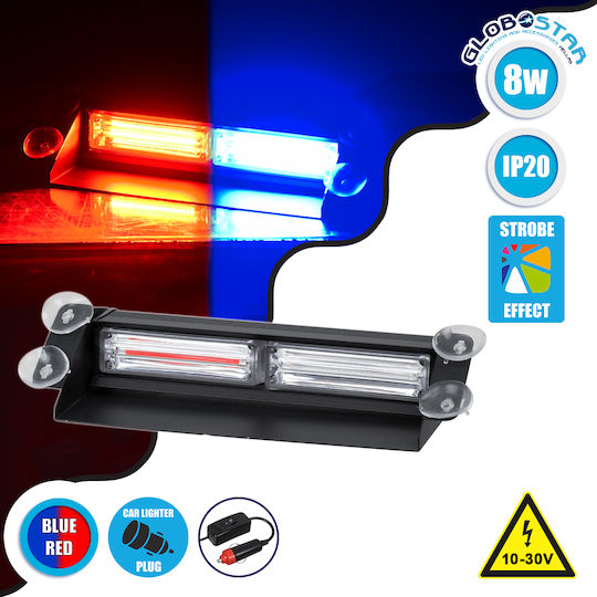 GloboStar Car LED Emergency Light Bar 10 - 30V Waterproof 25.5cm With Red / Blue Lighting