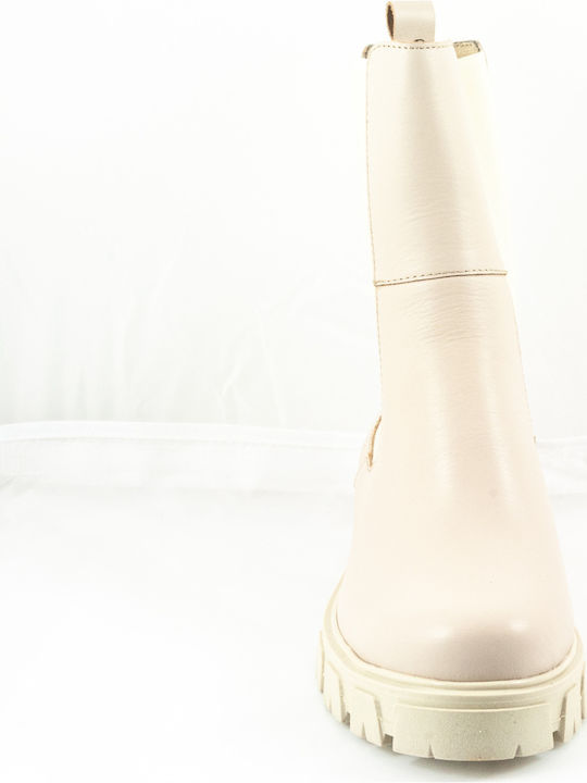 Leder Stiefeletten Damen Cream