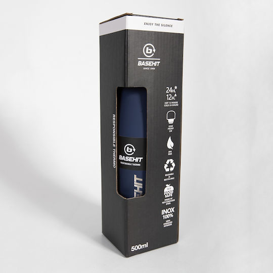 Basehit Recyclable Bottle Thermos Stainless Steel BPA Free 500ml Blue with Straw