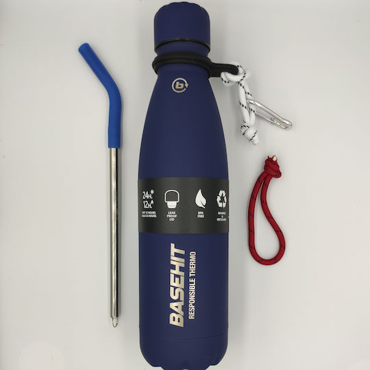 Basehit Recyclable Bottle Thermos Stainless Steel BPA Free 500ml Blue with Straw