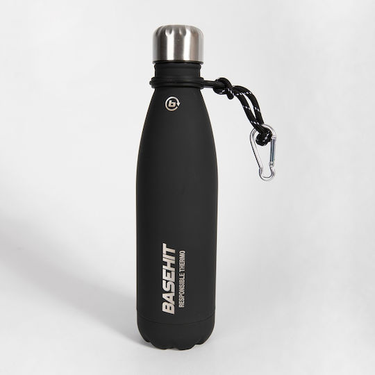 Basehit Drinking Thermo Recyclable Bottle Thermos Stainless Steel BPA Free 500ml Black with Straw