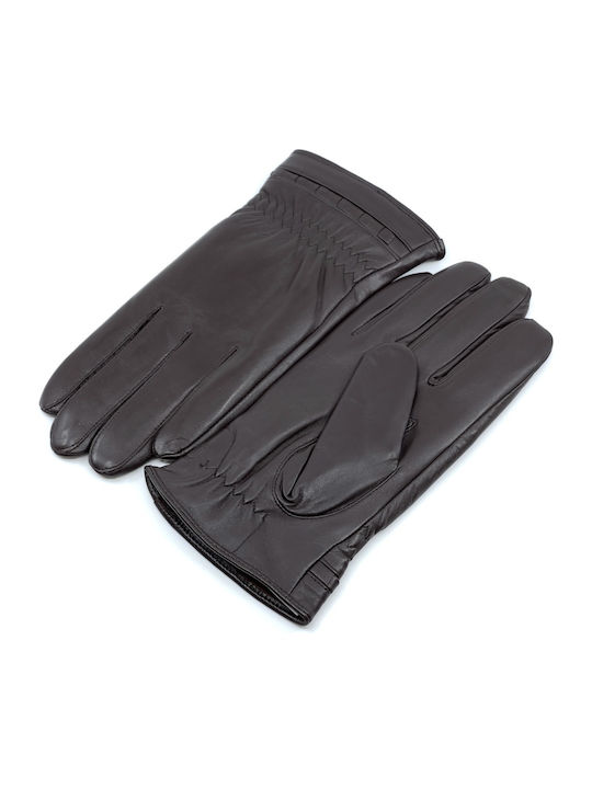 Men's Leather Touch Gloves with Fur Brown 1022