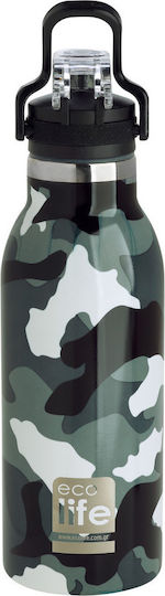 Ecolife Thermos Recyclable Bottle Thermos Stainless Steel BPA Free 550ml Camouflage with Mouthpiece and Straw