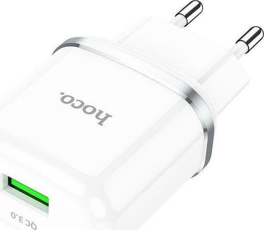Hoco Φορτιστής με Θύρα USB-A και Καλώδιο micro USB 18W Quick Charge 3.0 Λευκός (N3 Special)