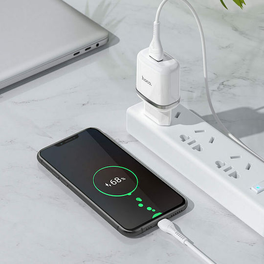 Hoco Φορτιστής με Θύρα USB-A και Καλώδιο micro USB 18W Quick Charge 3.0 Λευκός (N3 Special)