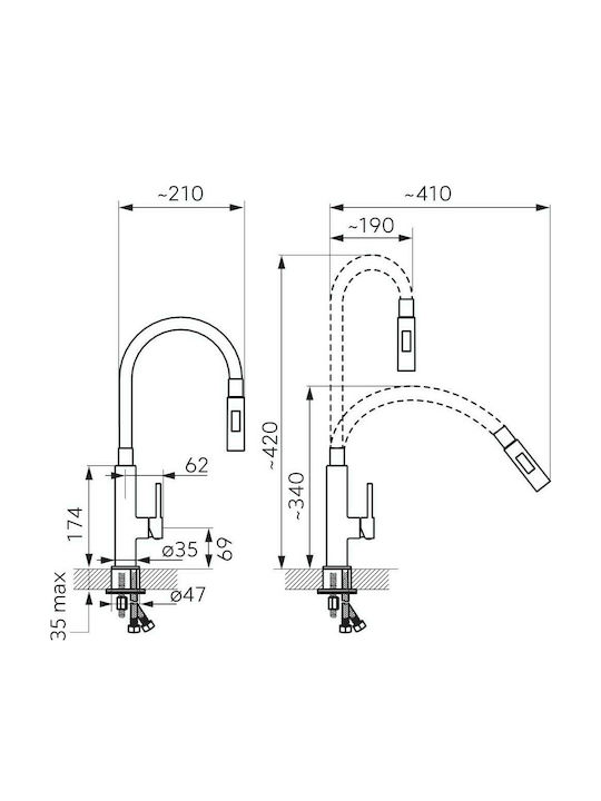 Ferro Zumba Slim 2F U-Shaped Kitchen Faucet Counter White