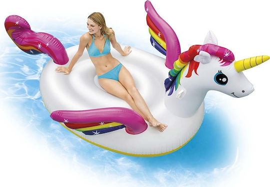 Intex Mega Island Kid's Inflatable Ride On Pool Raft Unicorn with Handles White 287x193cm
