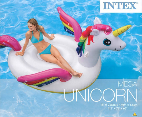 Intex Mega Island Kid's Inflatable Ride On Pool Raft Unicorn with Handles White 287x193cm