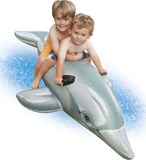 Intex Dolphin Ride On Pentru Copii Saltea Gonflabilă Ride On De Plajă Cu Mânere Gri 175x66cm
