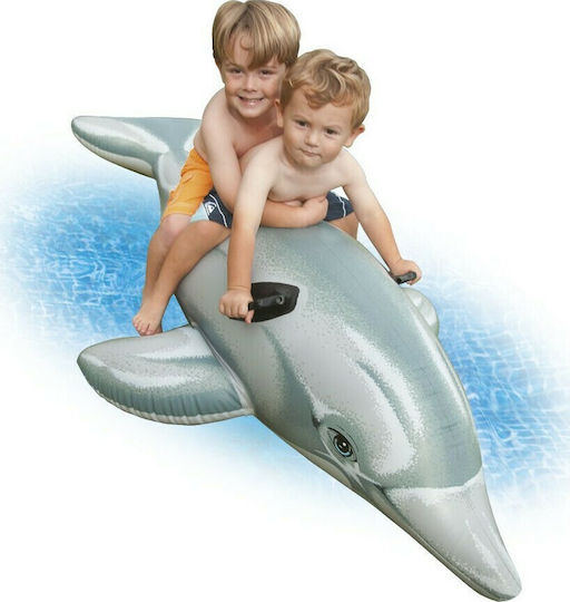 Intex Dolphin Ride On Pentru Copii Saltea Gonflabilă Ride On De Plajă Cu Mânere Gri 175x66cm