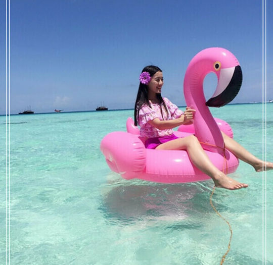 Φουσκωτό Ride On Θαλάσσης Flamingo με Χειρολαβές Ροζ 140x132cm