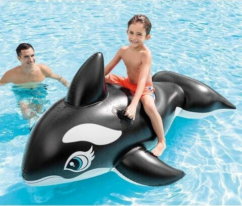 Intex Whale Детски Надуваем Езда На За Плаж С Дръжки Черен 193x119см