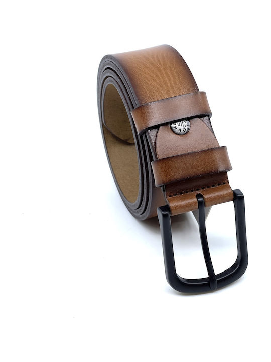-A Wide Men's Belt Leather Dark Cognac