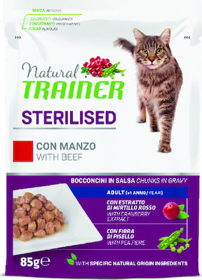 Trainer Sterilised Nasses Katzenfutter für Katze in Beutel mit Rindfleisch 85gr