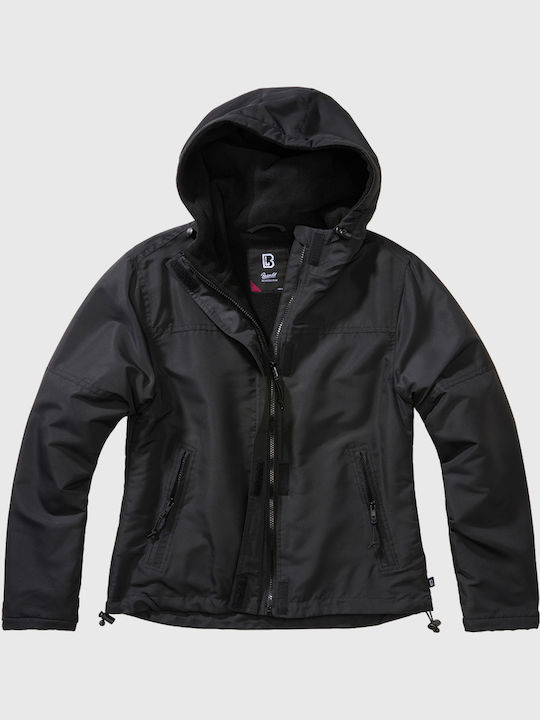 Brandit BD33113 Women's Short Lifestyle Jacket Windproof for Winter with Hood Black 33113.2