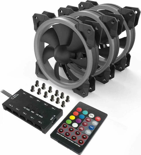 Redragon GC-F008 Ventilator Pentru Carcasă 120mm (1200rpm / 38cfm) cu Iluminare RGB și Conexiune 4-Pin PWM 3 Bucăți Gri