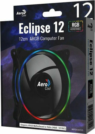Aerocool Eclipse 12 Ventilator Pentru Carcasă 120mm (1200rpm / 32.1cfm) cu Iluminare ARGB și Conexiune 6 Pini