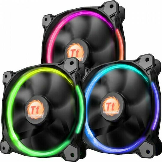 Thermaltake Riing 12 LED Case Fans 120mm (1500rpm / 40.6cfm) with RGB Lighting and 4-Pin PWM Connection 3pcs