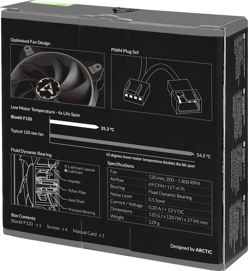 Arctic BioniX F120 Case Fan (1800rpm / 69cfm) Χωρίς Led Φωτισμό και Σύνδεση 4-Pin PWM Γκρι