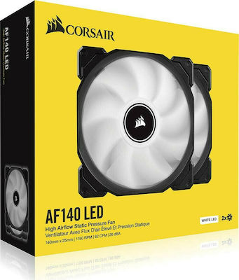 Corsair Air Series AF140 LED (2018) Case Fan (1150rpm / 62cfm) με Λευκό Φωτισμό και Σύνδεση 3-Pin 2τμχ Λευκό