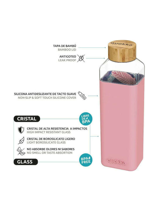 Quokka Eco-friendly Glass Water Bottle with Screw Cap Storm Pink 700ml