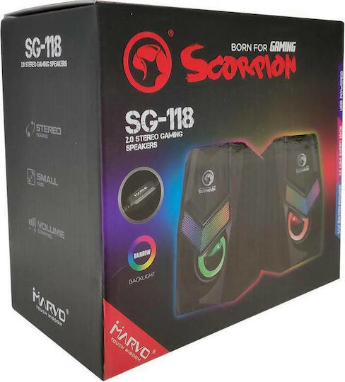 Marvo SG118 Ηχεία Υπολογιστή 2.0 με RGB Φωτισμό και Ισχύ 3W σε Μαύρο Χρώμα