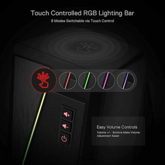 Redragon GS520 Anvil RGB Компютърни тонколони 2.0 с RGB осветление и мощност 10W в Черен цвят