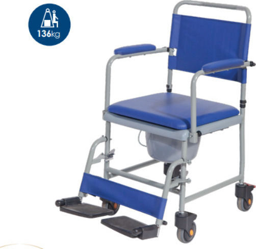 Mobiak Scaun Cu Rotile Pentru Baie Scaun Cu Rotile Cu Container 43cm Albastru Spate Simplu