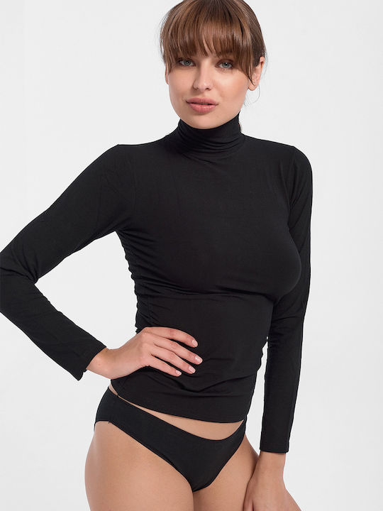 Women's Long Sleeve Turtleneck T-Shirt Black