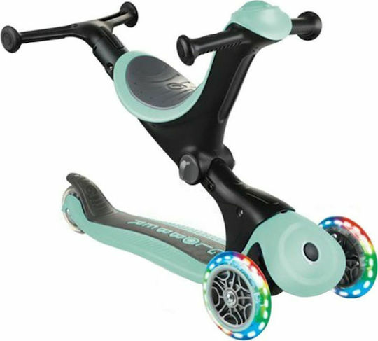 Globber Kids Scooter Foldable Go Up Deluxe Lights 3-Wheel with Seat for 3+ Years Mint