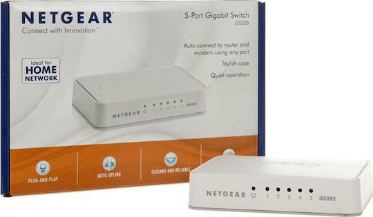 NetGear GS205 Unverwaltet L2 Switch mit 5 Ports Gigabit (1Gbps) Ethernet