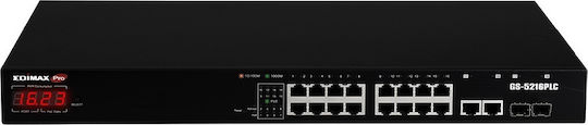 Edimax GS-5216PLC Unverwaltet L2 PoE+ Switch mit 16 Ports Gigabit (1Gbps) Ethernet und 2 SFP Ports