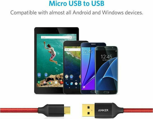 Anker PowerLine+ 1.8m Braided USB 2.0 to micro USB Cable Red (A8143091)