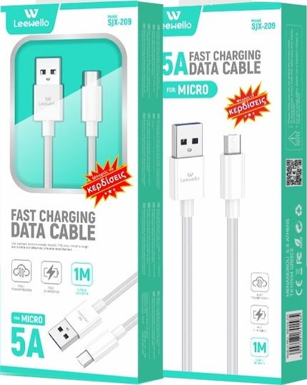 Leewello SJX-209 1m Regular USB 2.0 to micro USB Cable White
