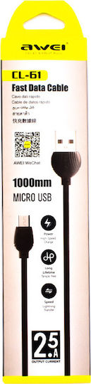 Awei CL-61 Regular USB 2.0 to micro USB Cable Μαύρο 1m