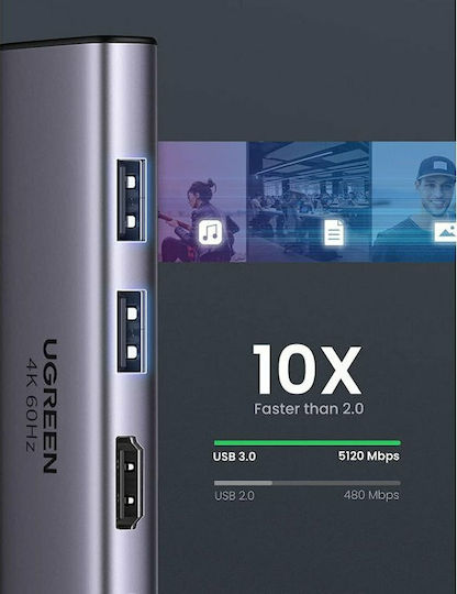 Ugreen CM511 USB-C Docking Station with HDMI 4K PD Silver