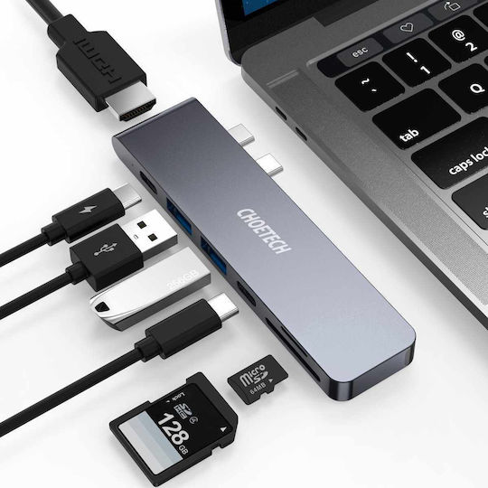 Choetech HUB-M14 Docking Station with Dual USB-C HDMI 4K PD and Support for 2 Monitors Gray