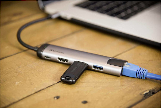 Verbatim USB-C Docking Station mit HDMI 4K PD Ethernet Silber (49141)