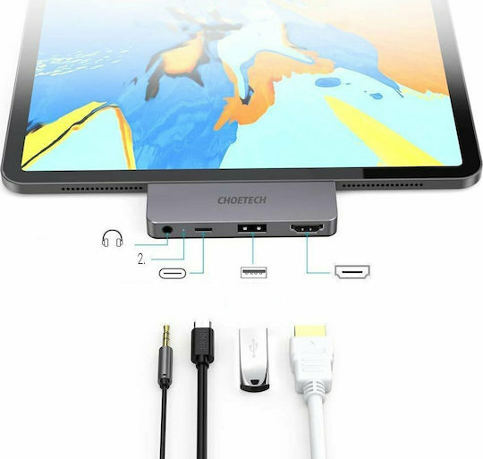Choetech HUB-M13 USB-C Docking Station με HDMI 4K PD Γκρι