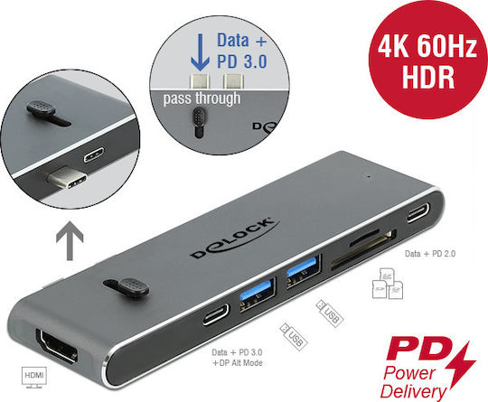 DeLock Docking Station με Διπλό USB-C / USB-C HDMI 4K PD Γκρι (87752)