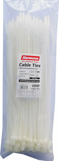 Benman Δεματικά Καλωδίων Πλαστικά 300mmx4.8mm σε Λευκό χρώμα (100τμχ) (70774)