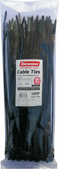 Benman Plastic Cable Ties 300mmx4.8mm in Black Colour 100pcs 70789