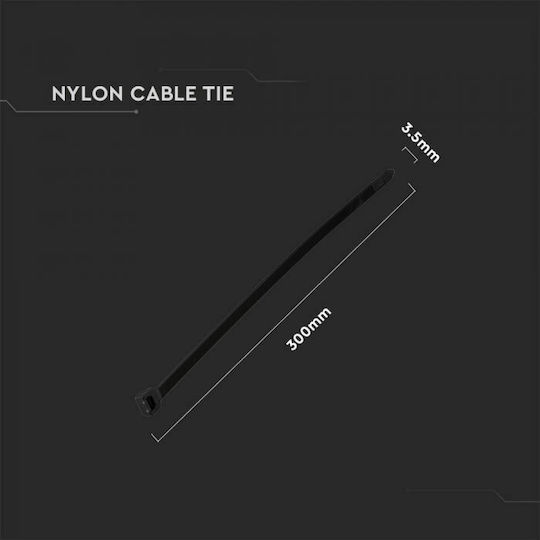 V-TAC Δεματικά Καλωδίων Πλαστικά 300mmx3.5mm σε Μαύρο χρώμα (100τμχ) (11170)