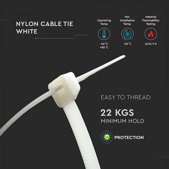 V-TAC Cable Ties Plastic 300mm x 4.5mm in White Colour (100 pcs) (11173)