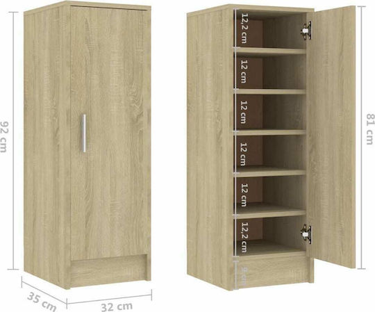 Wooden Shoe Organizer with 6 Shelves Sonoma Oak 32x35x92cm