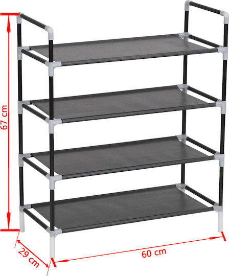 Metall Schuhschrank mit 4 Regalen Schwarz L60xW29xH67cm